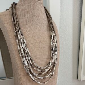 Chico's Elegant Silver and Tan Multi-Strand Necklace 9”5”ex  22” open total